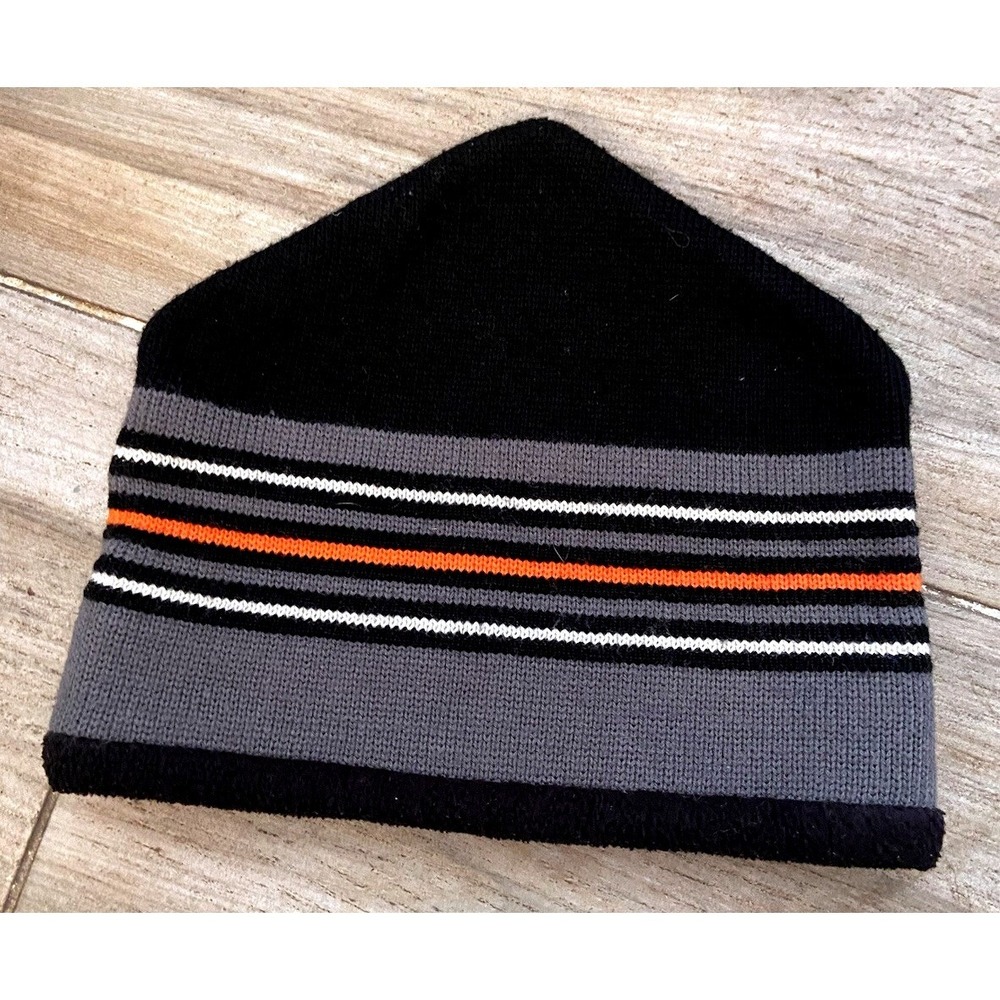 Meister Striped Knit‎ Beanie Fleece Lined Winter Ski Hat Black Grey Orange